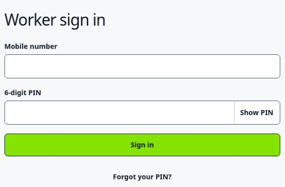 Current worker sign in · no real details shown